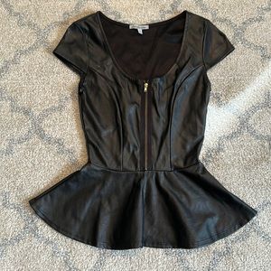 Black faux leather peplum top